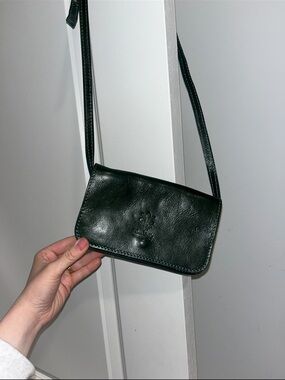 Italian Classic Leather Crossbody Bag in Dark Green